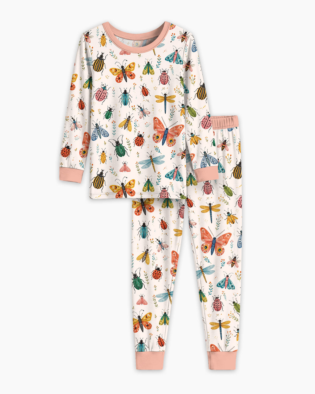 Folk Art Insects Bamboo Two Piece Long Sleeve Pajama Set