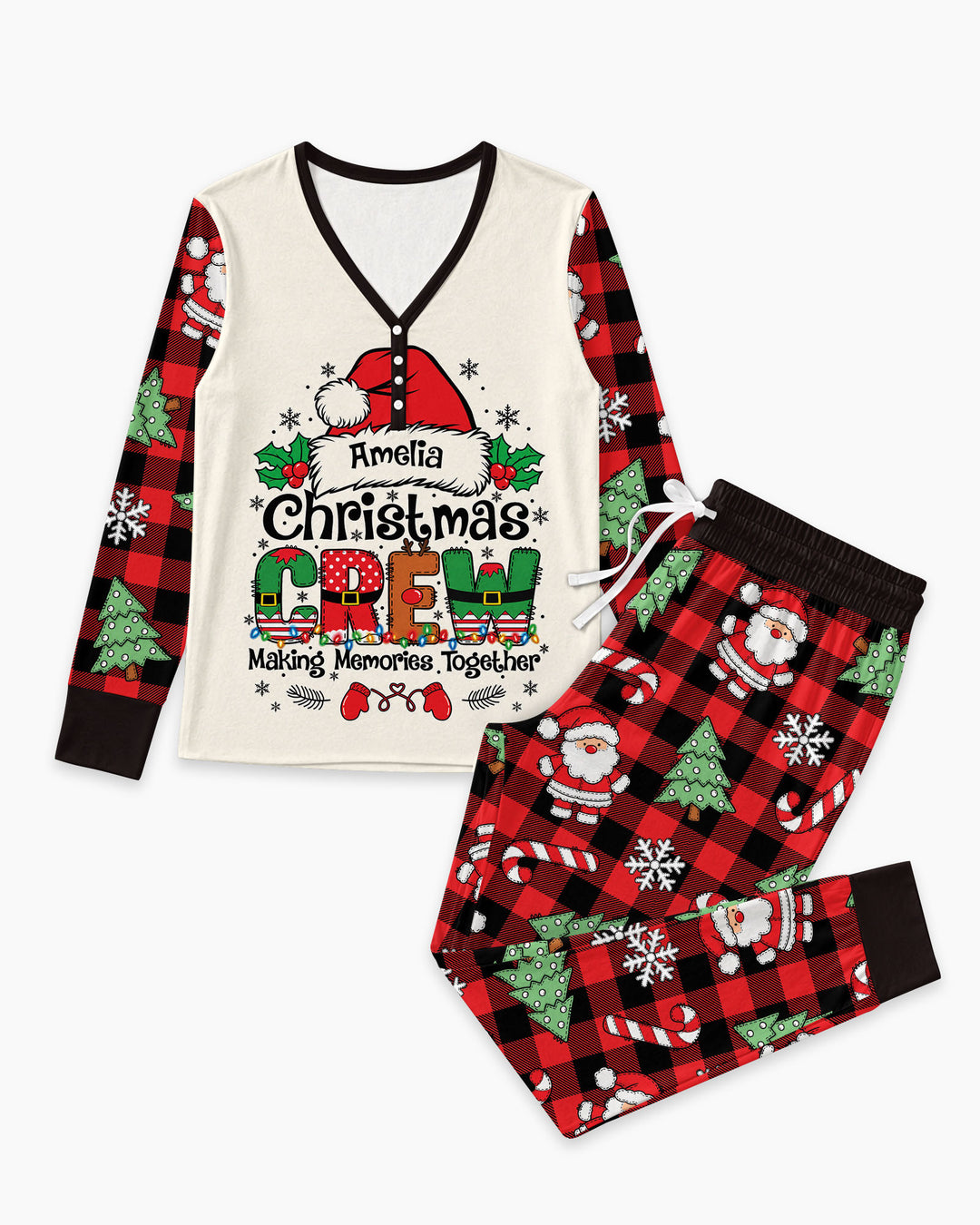 Custom Name Family Matching Christmas Crew Making Memories Together Bamboo Women Pajama Set