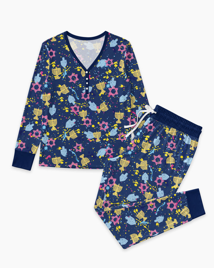 Hanukkah Family Splatter Paint  Bamboo Women Pajama Set