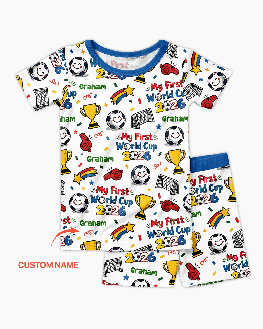 Custom Name My First Soccer Cup Bamboo Two Piece Short Sleeve Shorts Pajama Set