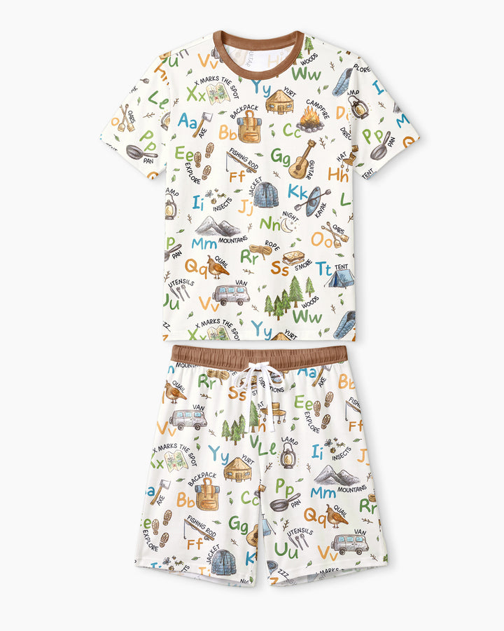 Adventure Alphabet ABCs Summer Camp Bamboo Men Short Sleeve Short Pajama Set