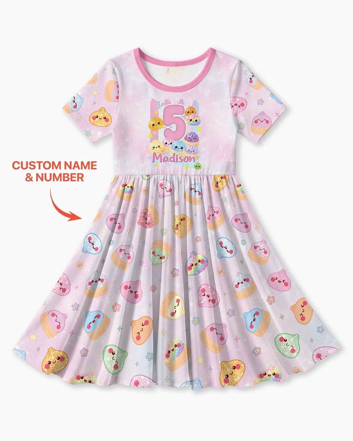 Custom Birthday Squish Party Dumpling Bamboo Twirl Dress