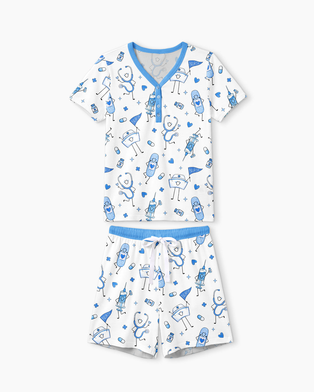 Cute Nurse Crew Bamboo Women Short Sleeve Short Pajama Set
