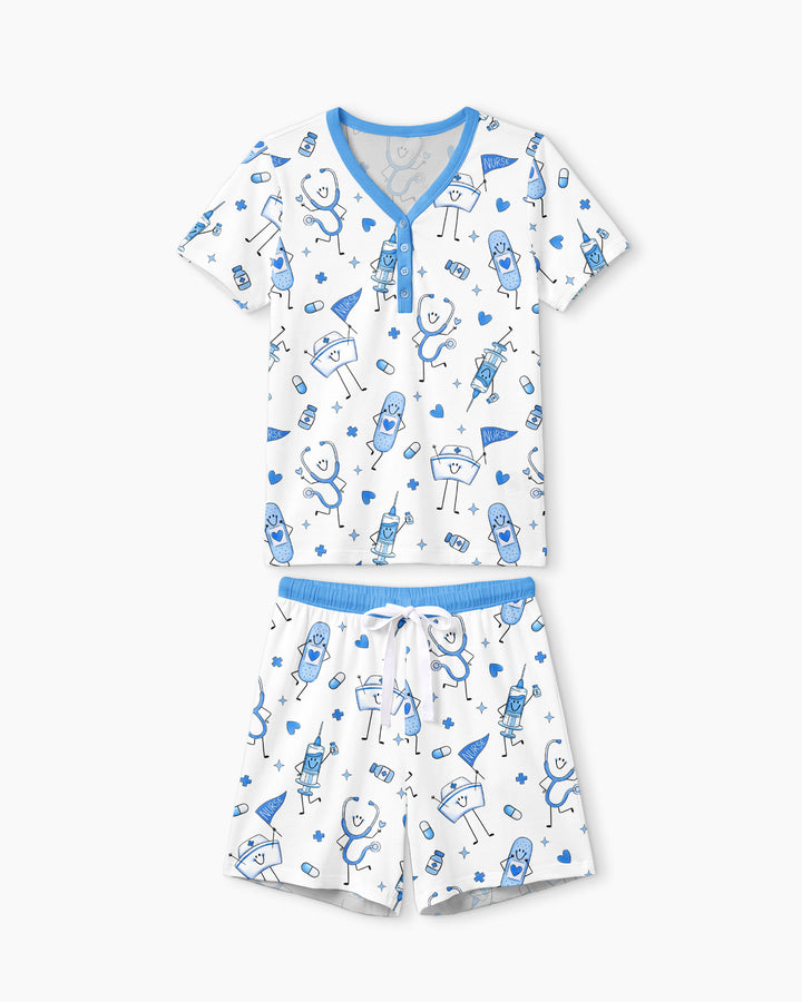 Cute Nurse Crew Bamboo Women Short Sleeve Short Pajama Set