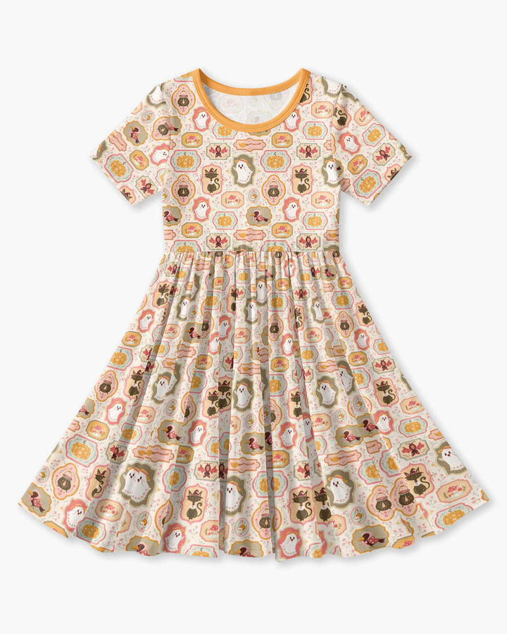 Cute Vintage Magical Cottage Style Halloween Bamboo Twirl Dress