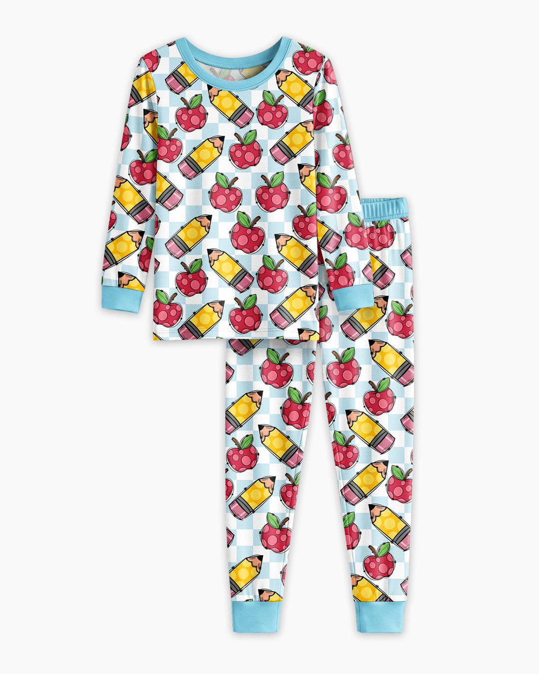 Checkered Apple Scribbles Bamboo Two Piece Long Sleeve Pajama Set