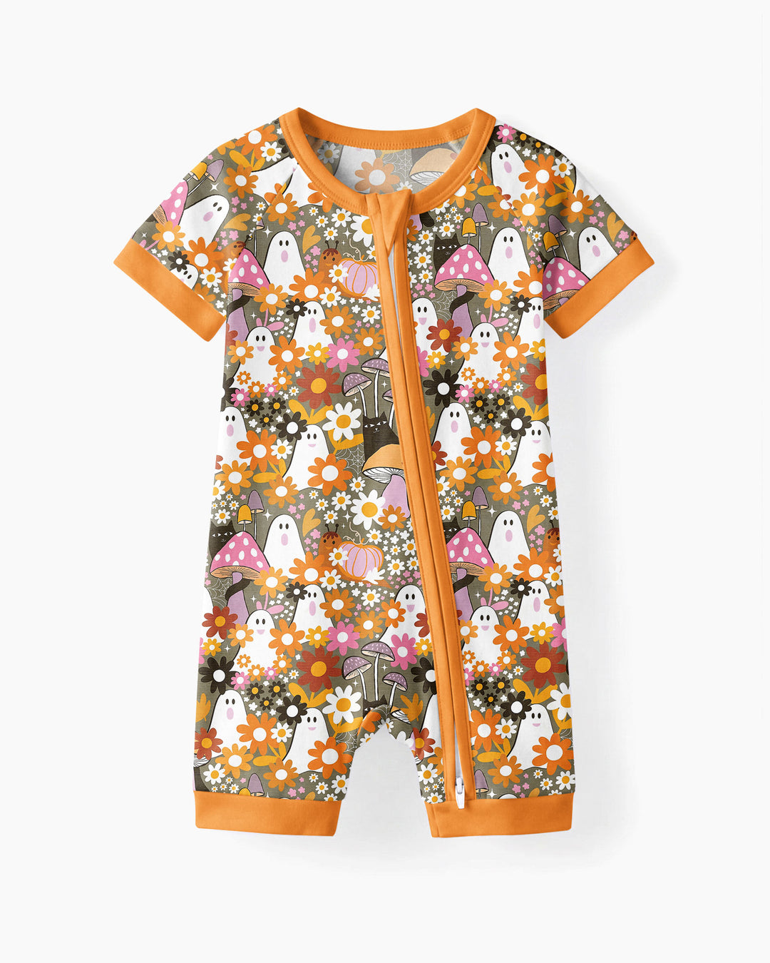 Retro Ghost Mushroom Floral Halloween Bamboo Shorty Zippy