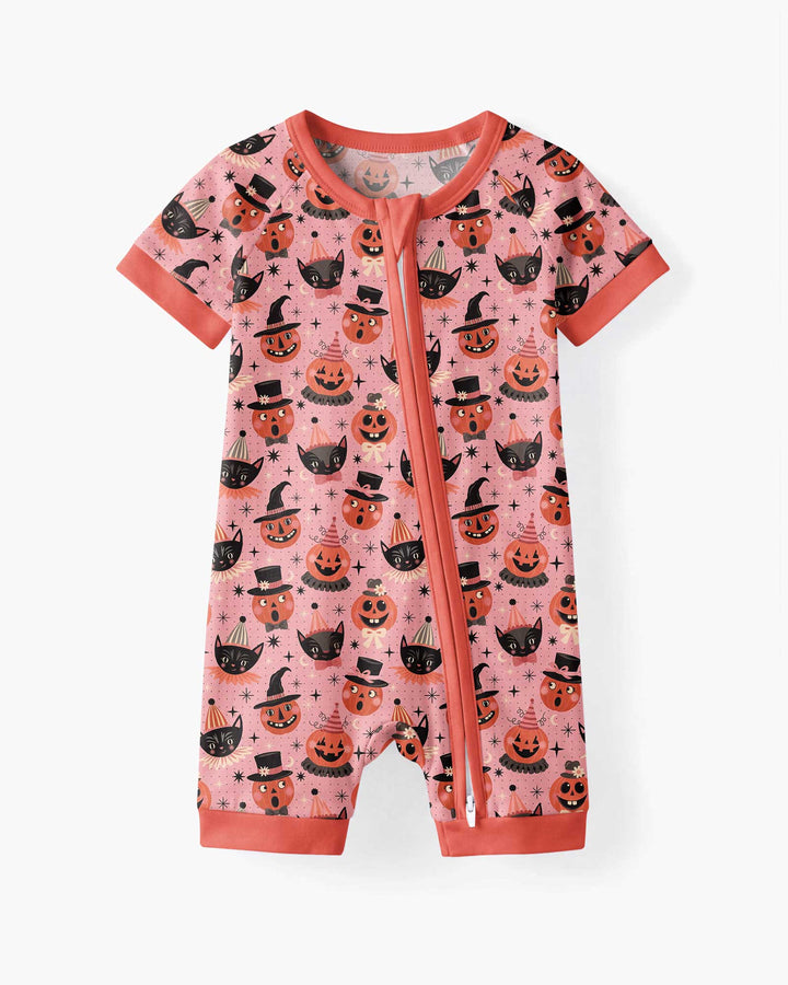 Retro Halloween Cats and Funny Pumpkins Bamboo Shorty Zippy