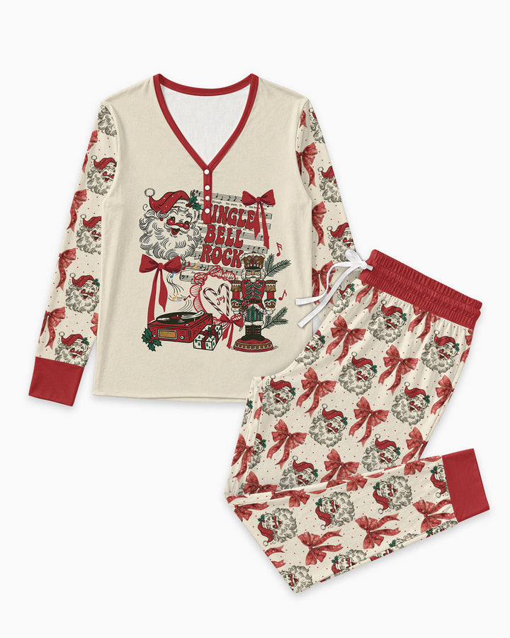 Retro Christmas Jingle Bell Rock Bamboo Women Pajama Set