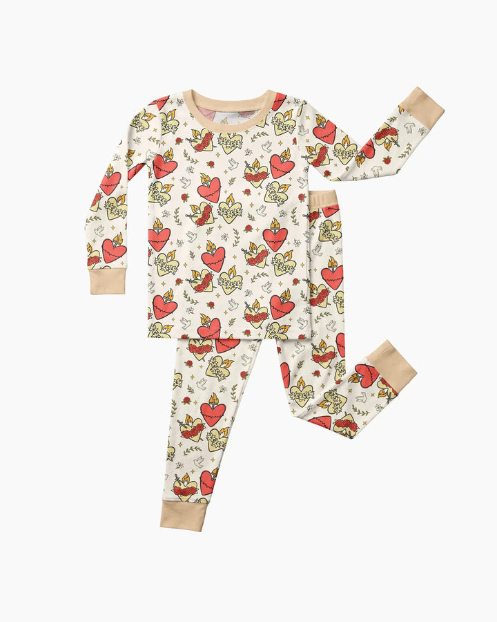 Three Sacred Hearts Bamboo Two Piece Long Sleeve Pajama Set