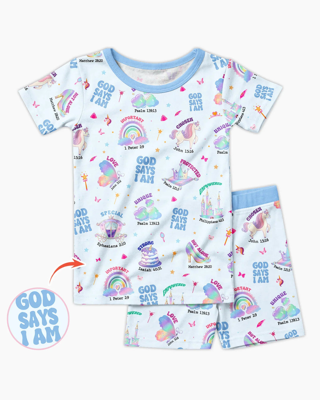 God Says I Am Girl Bamboo Two Piece Short Sleeve Shorts Pajama Set