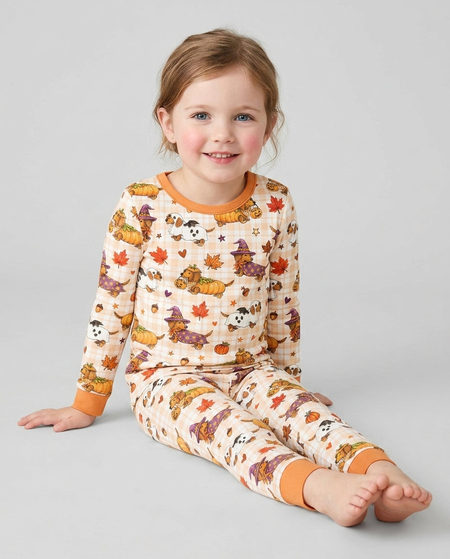Spooky Dachshund Bamboo Two Piece Long Sleeve Pajama Set