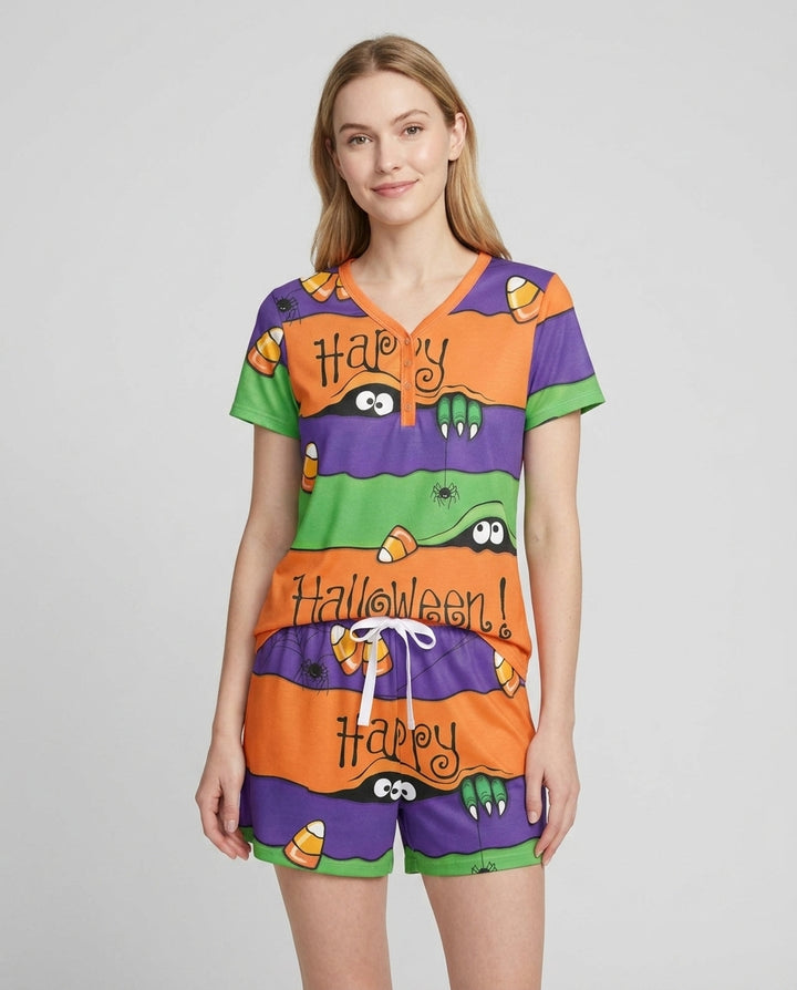 Happy Halloween Bamboo Women Short Sleeve Short Pajama Set