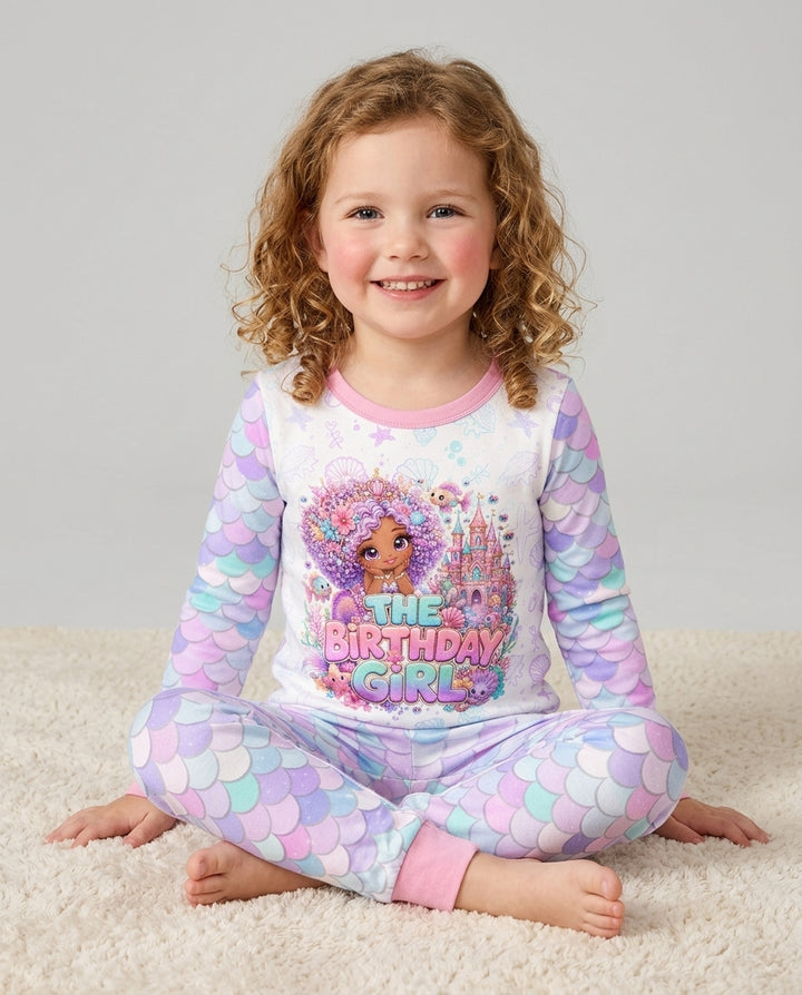 Black Mermaid The Birthday Girl  Bamboo Two Piece Long Sleeve Pajama Set