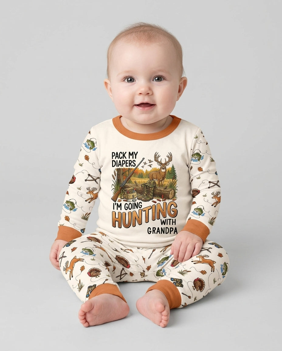 Personalized Pack My Diapers I'm Going Hunting Bamboo Two Piece Long Sleeve Pajama Set