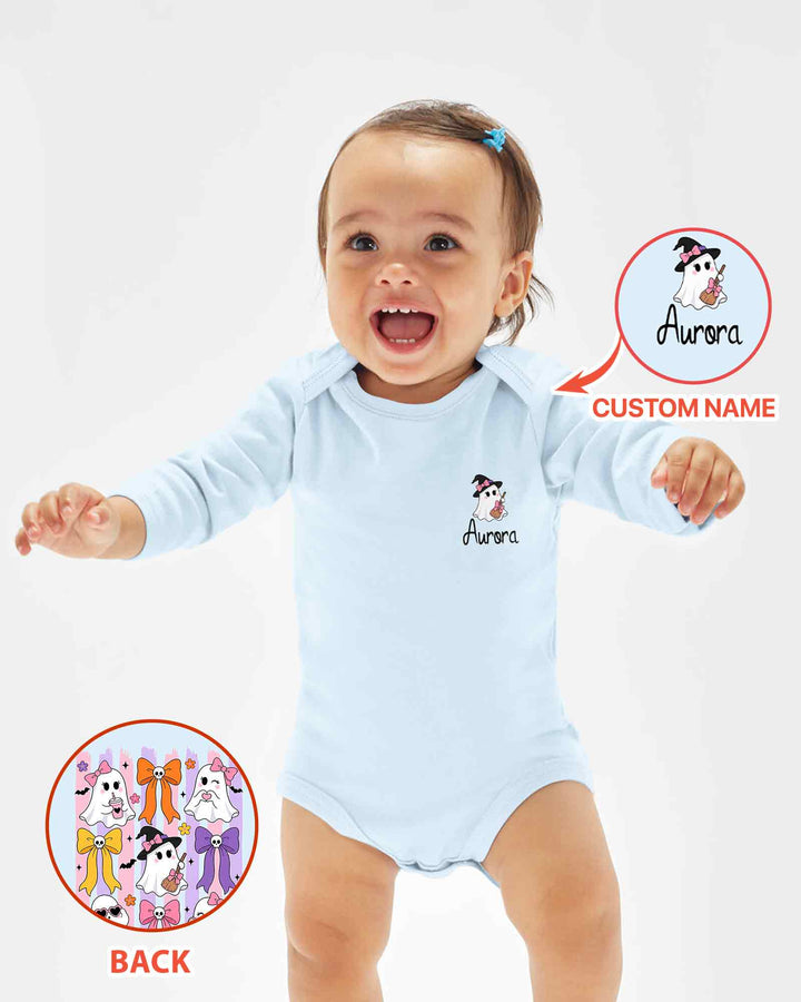 Personalized Pink Bow Ghost Coquette Halloween Bamboo Bodysuit