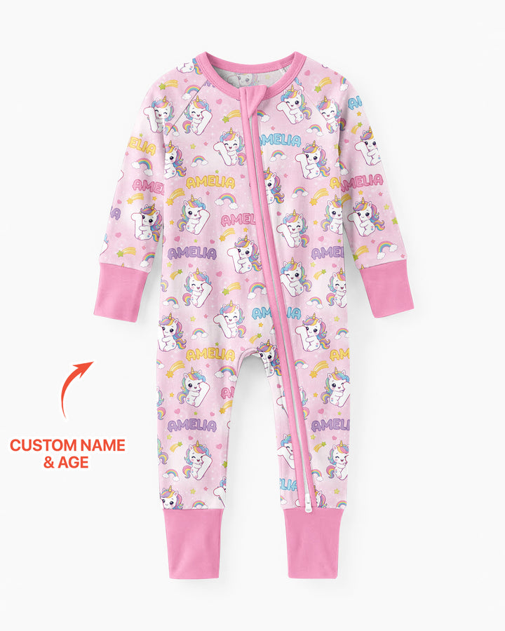 Custom Name Kawaii Unicorn Birthday Bamboo Convertible Zippy