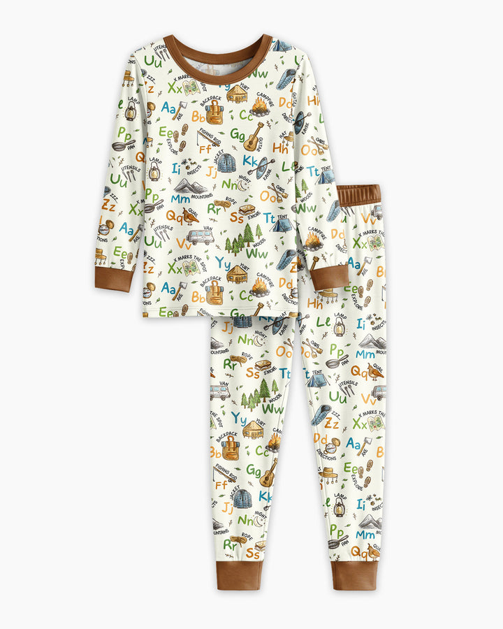 Adventure Alphabet ABCs Summer Camp Bamboo Two Piece Long Sleeve Pajama Set