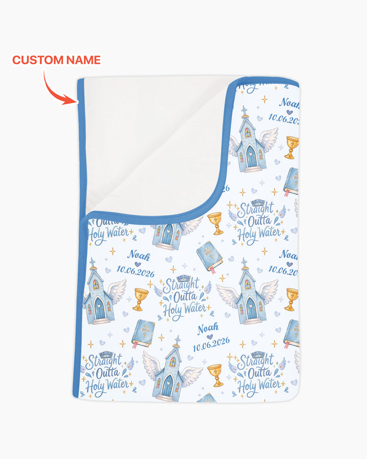 Custom Name Baptism Christening Straight Outta Holy Water Bamboo Blanket