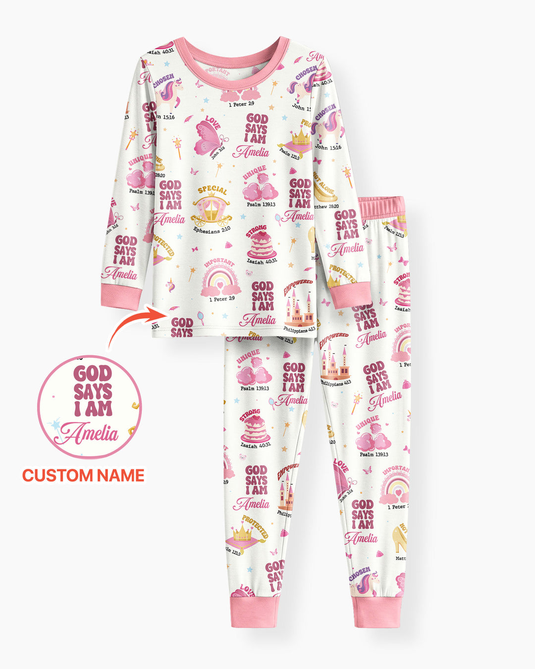 God Says I Am Custom Name - Dreamy Princess Bamboo Two Piece Long Sleeve Pajama Set