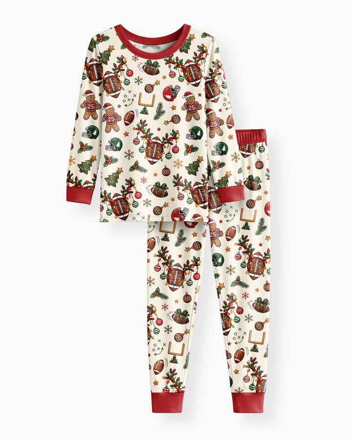 Football Christmas Merry Kickmas Bamboo Two Piece Long Sleeve Pajama Set