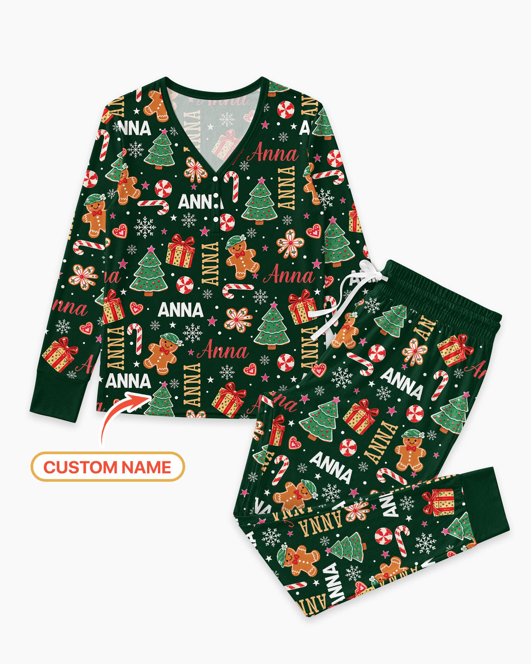 Custom Name Christmas Crew Family Matching Bamboo Women Pajama Set