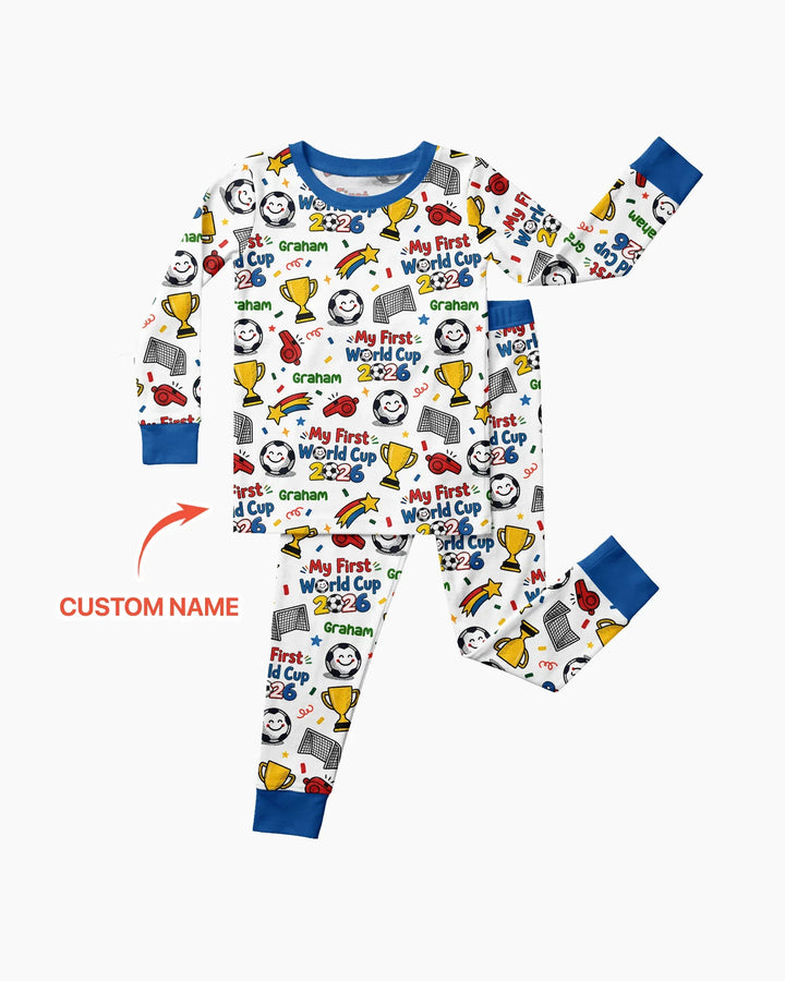 Custom Name My First Soccer Cup Bamboo Two Piece Long Sleeve Pajama Set