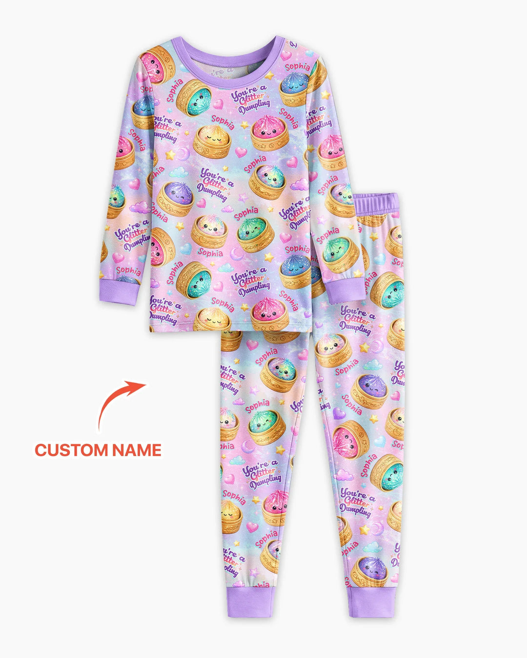 Custom Name You're A Glitter Dumpling Bamboo Two Piece Long Sleeve Pajama Set