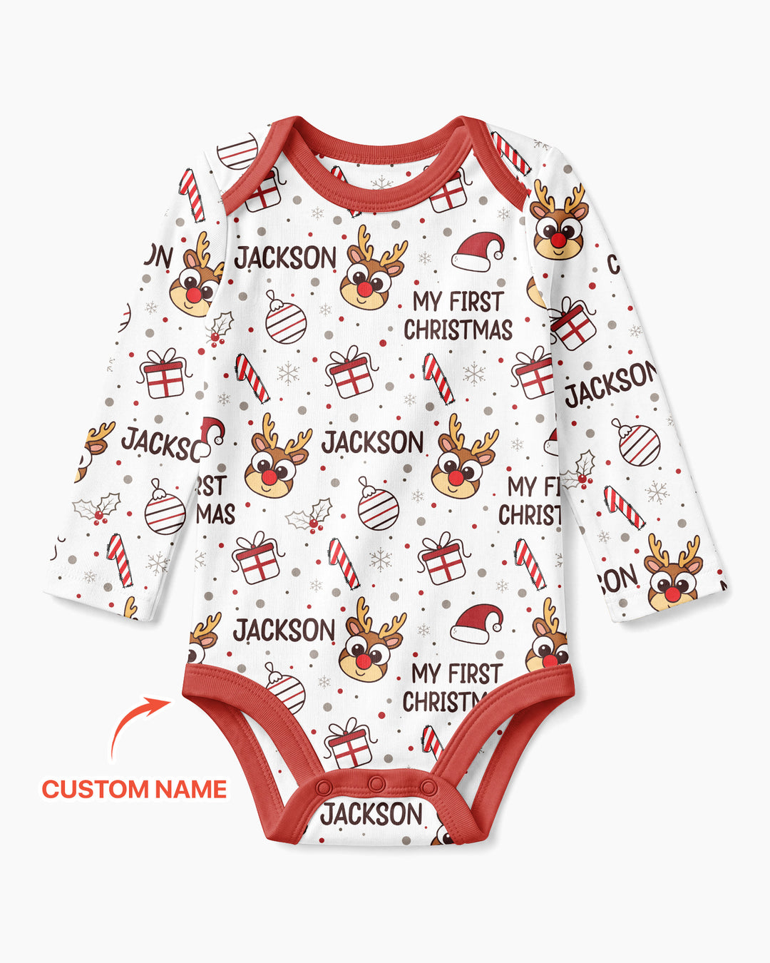 Custom Name Reindeer Doodle My First Christmas Bamboo Bodysuit
