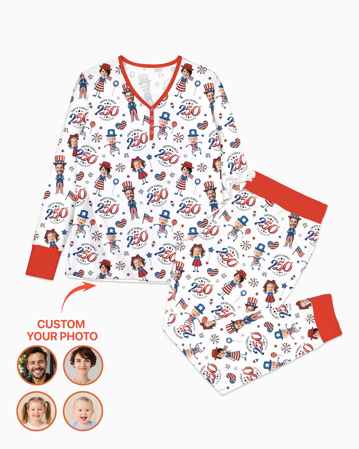Custom Photo Smith Family Celebration Bamboo Women Pajama Set