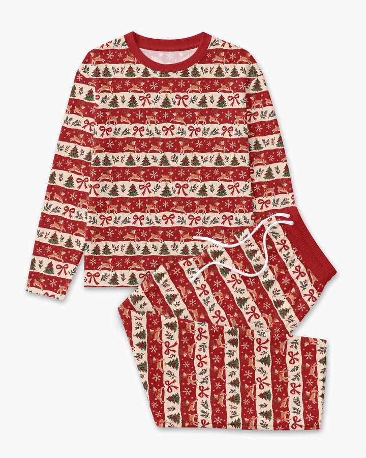 Vintage Reindeer Christmas Stripes Bamboo Men's Pajama Set