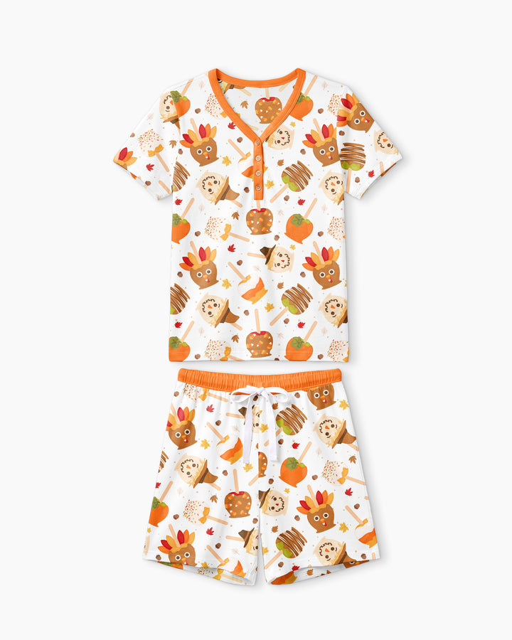 Fall Caramel Apple Family Matching Bamboo Women Short Sleeve Short Pajama Set