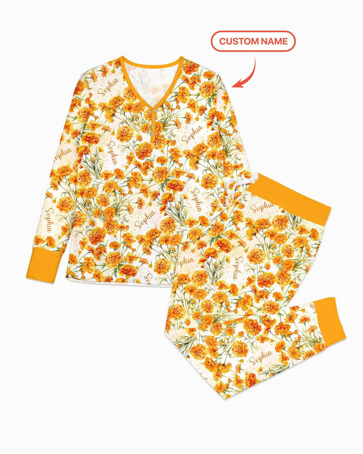 Custom Name Birth Month Flowers Bamboo Women Pajama Set