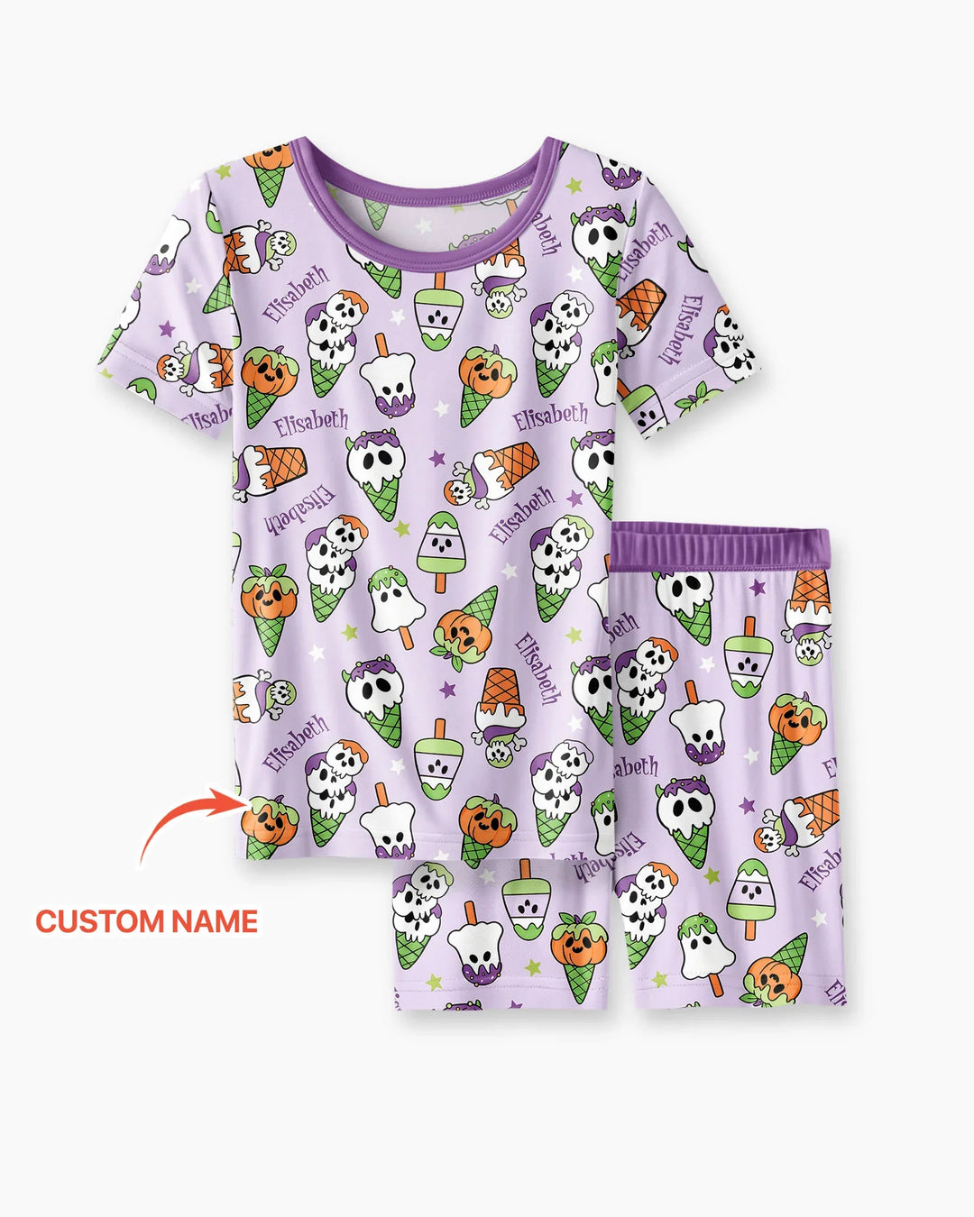 Summerween Ice cream Bamboo Two Piece Short Sleeve Shorts Pajama Set