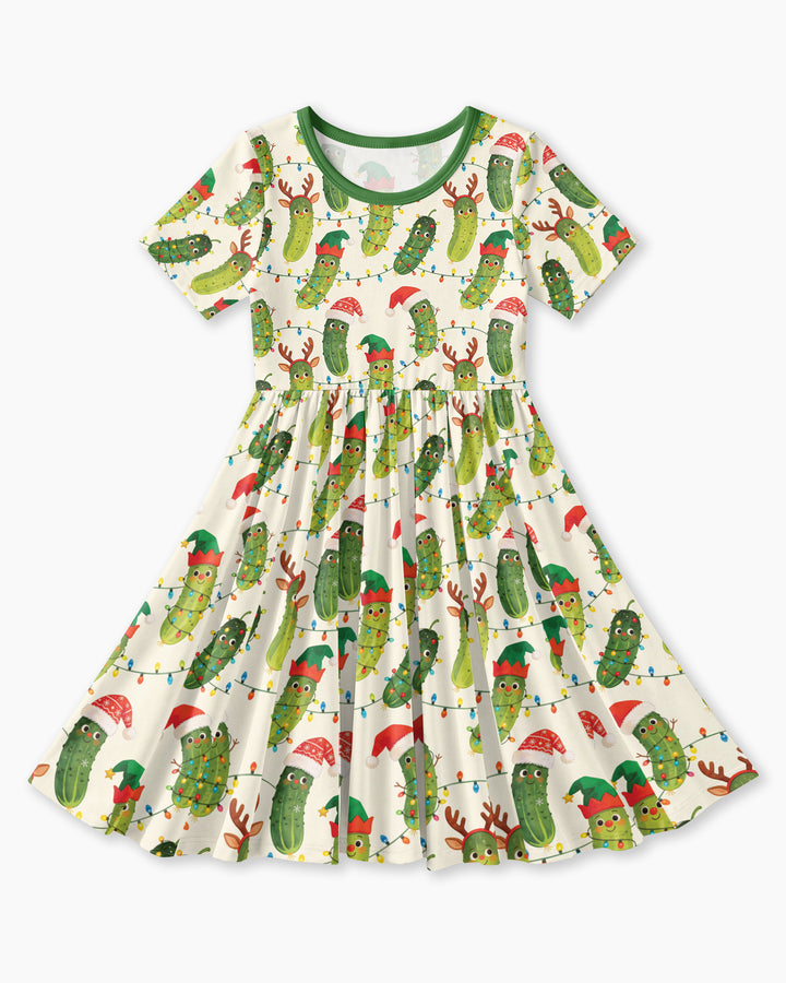 Cheerful Christmas Pickle Bamboo Twirl Dress