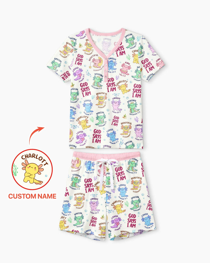 Axolotl God Says I Am Custom Name Bamboo Women Short Sleeve Short Pajama Set