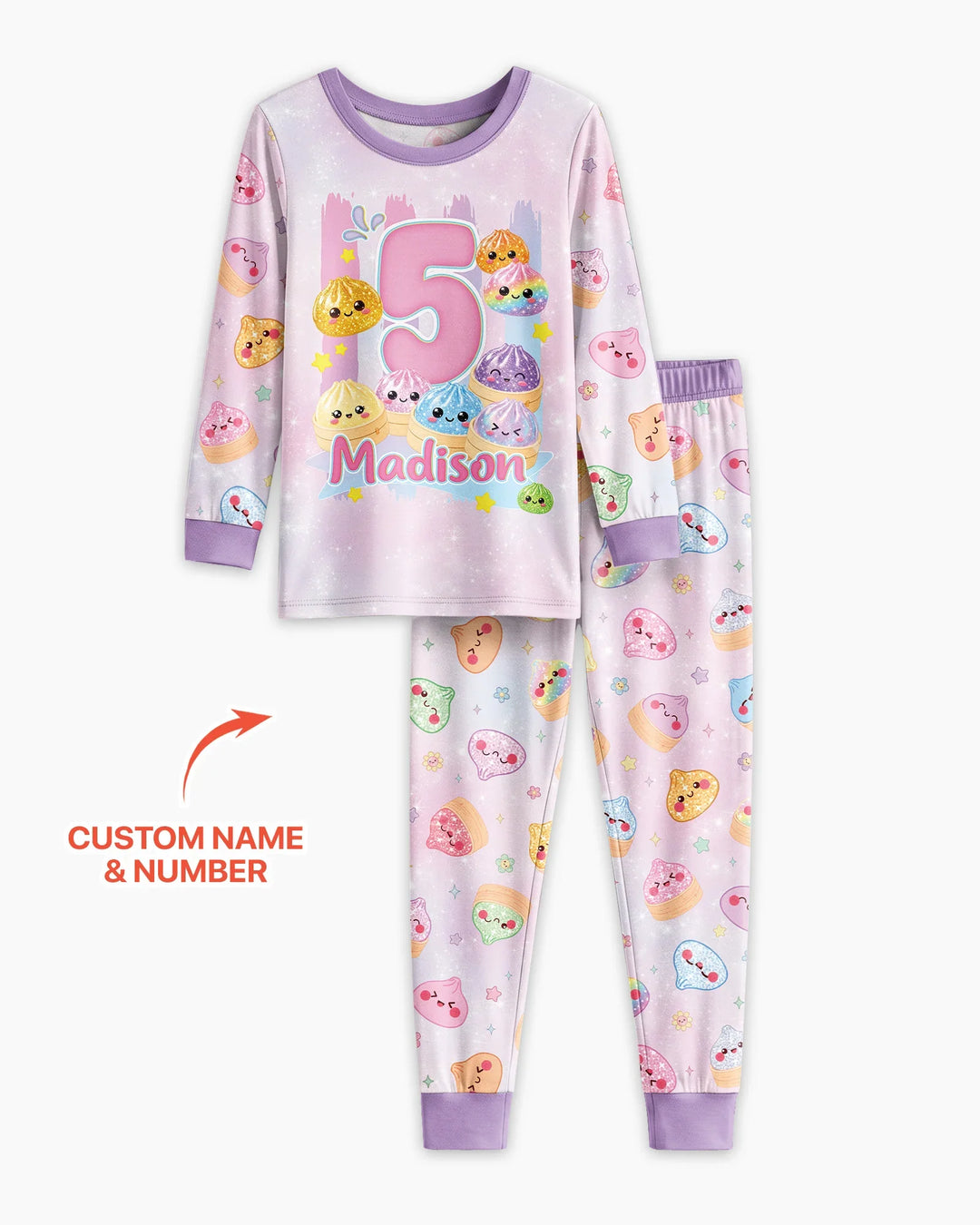Custom Birthday Squish Party Dumpling Bamboo Two Piece Long Sleeve Pajama Set