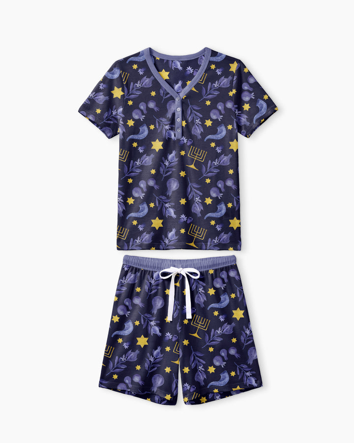 Rosh Hashanah Night Family Matching Bamboo Women Short Sleeve Short Pajama Set