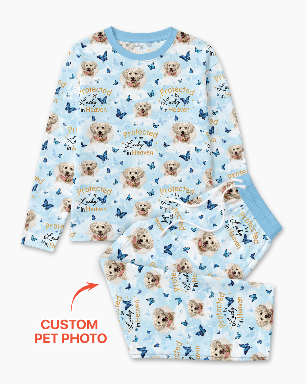 Custom Pet Photo Protected By Heaven Family Bamboo Men's Pajama Set