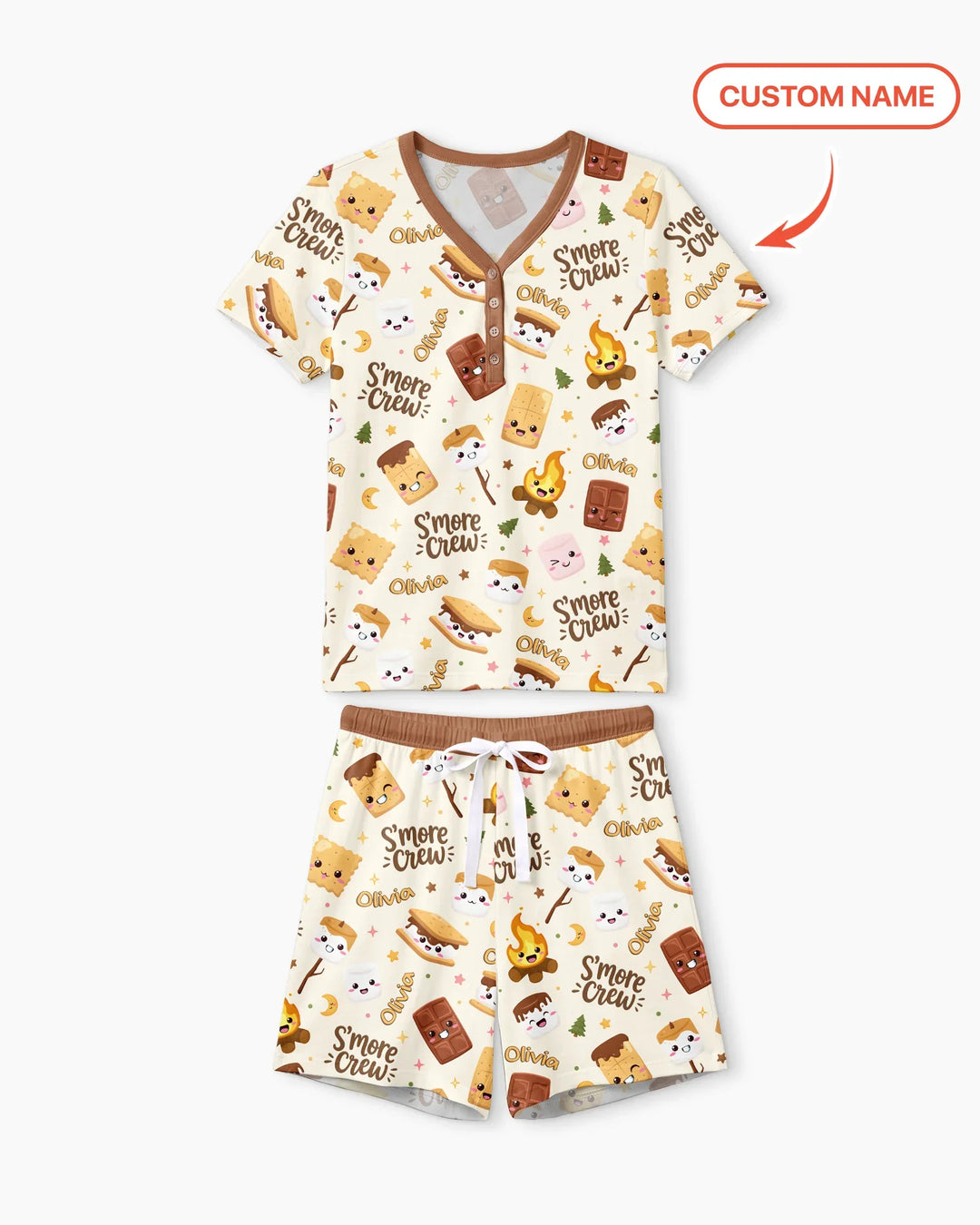 Custom Name Kawaii S'more Crew Family Matching Bamboo Women Short Sleeve Short Pajama Set