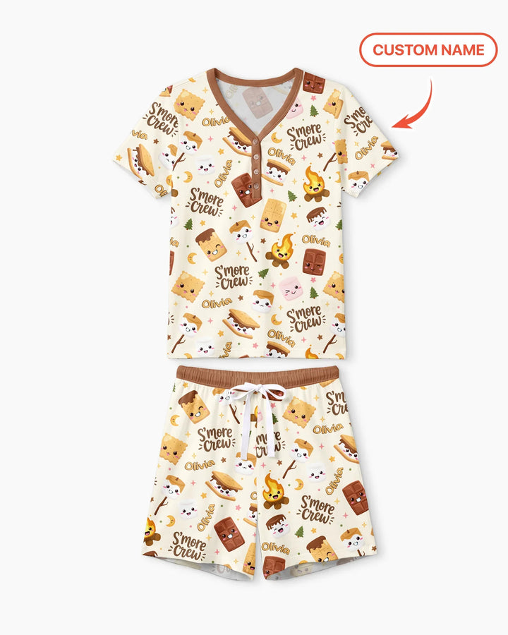 Custom Name Kawaii S'more Crew Family Matching Bamboo Women Short Sleeve Short Pajama Set