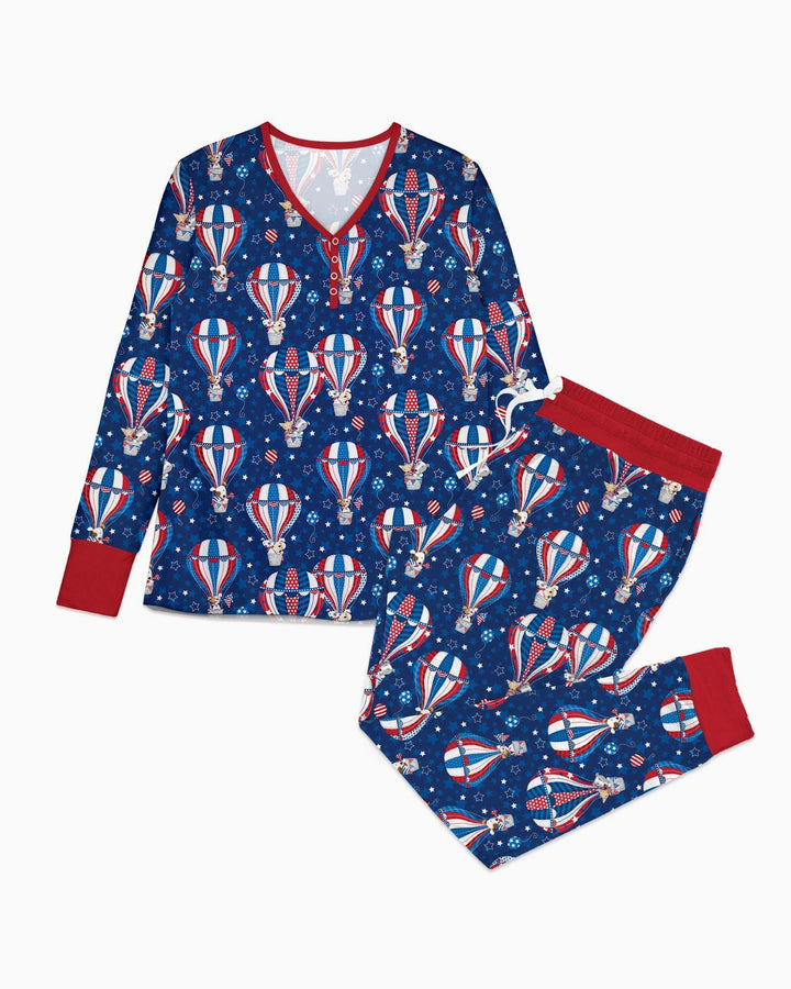 Patriotic Pups in Hot Air Balloons Family Matching Bamboo Women Pajama Set
