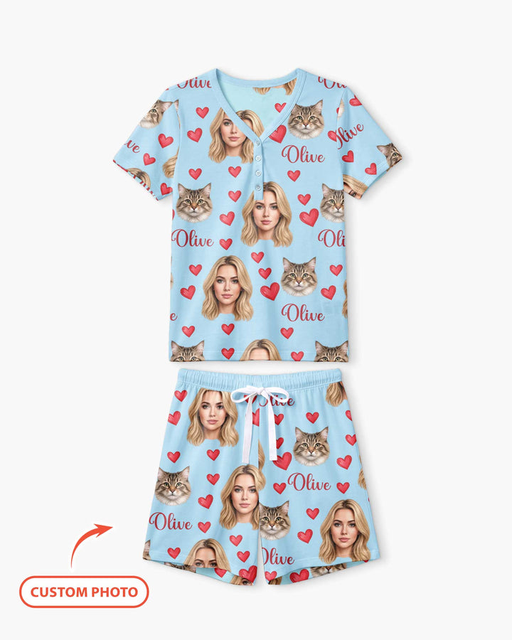 Custom Face Family Matching Bamboo Women Short Sleeve Short Pajama Set