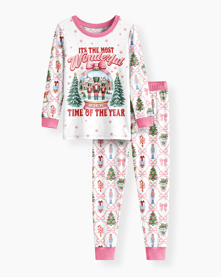 Nutcracker and Snow Globe It's Most Wonderful Time of The Year Bamboo Two Piece Long Sleeve Pajama Set