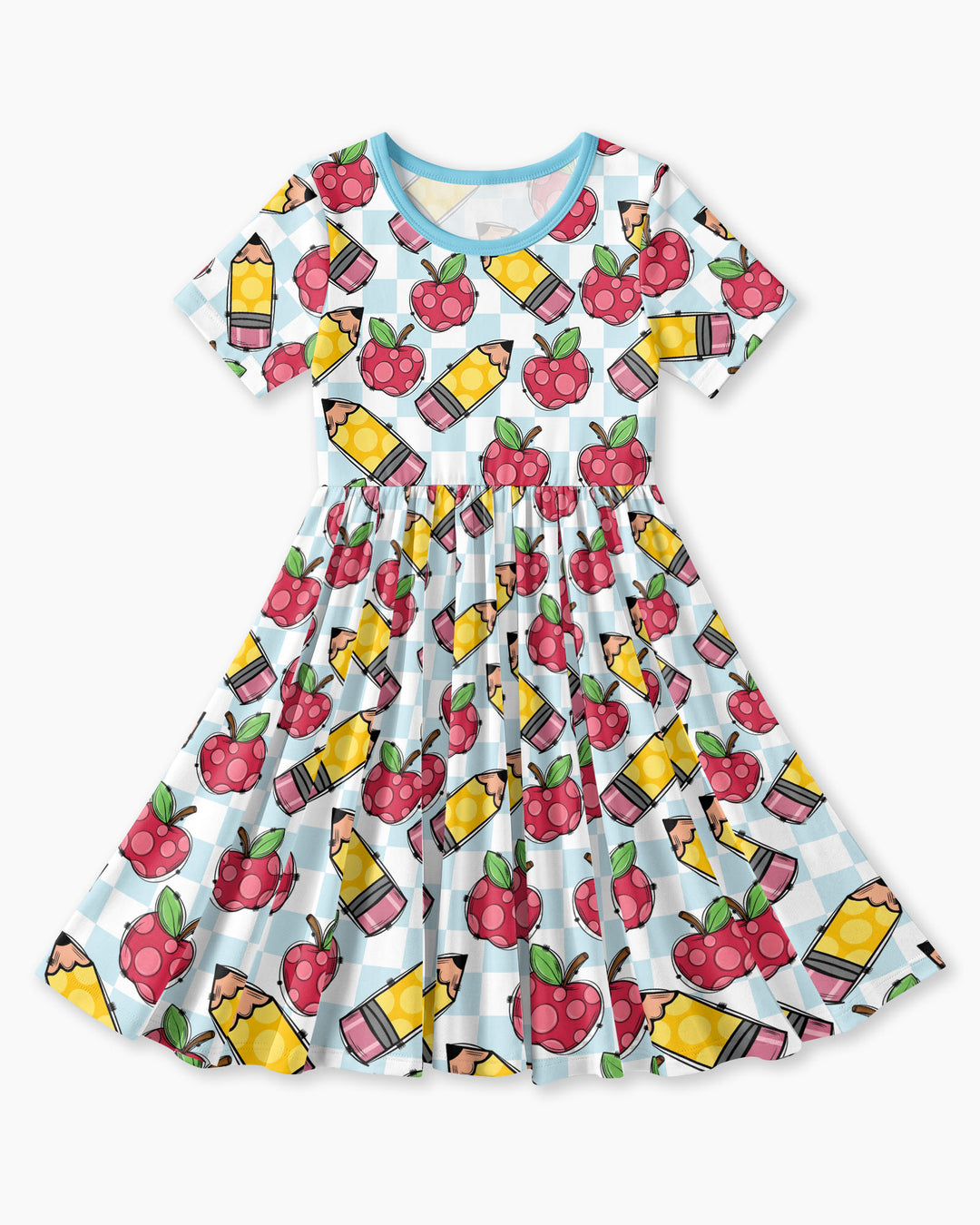 Checkered Apple Scribbles Bamboo Twirl Dress