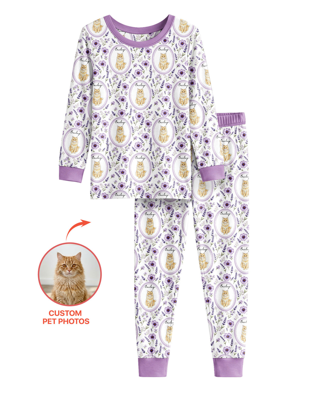 Custom Pet Photo Flower Garden Bamboo Two Piece Long Sleeve Pajama Set