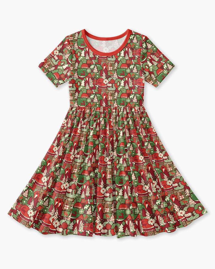Christmas Time Mosaic Bamboo Twirl Dress