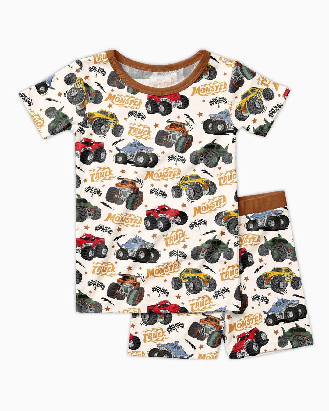 Vroom Vroom Monster Truck Bamboo Two Piece Short Sleeve Shorts Pajama Set