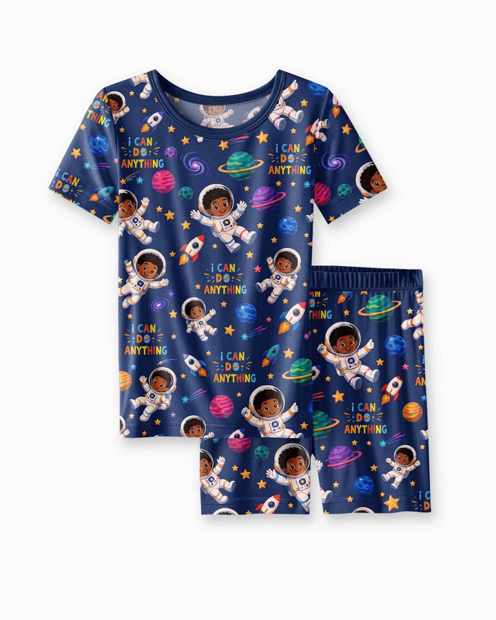 Black Astronaut I Can Do Anything Bamboo Two Piece Short Sleeve Shorts Pajama Set