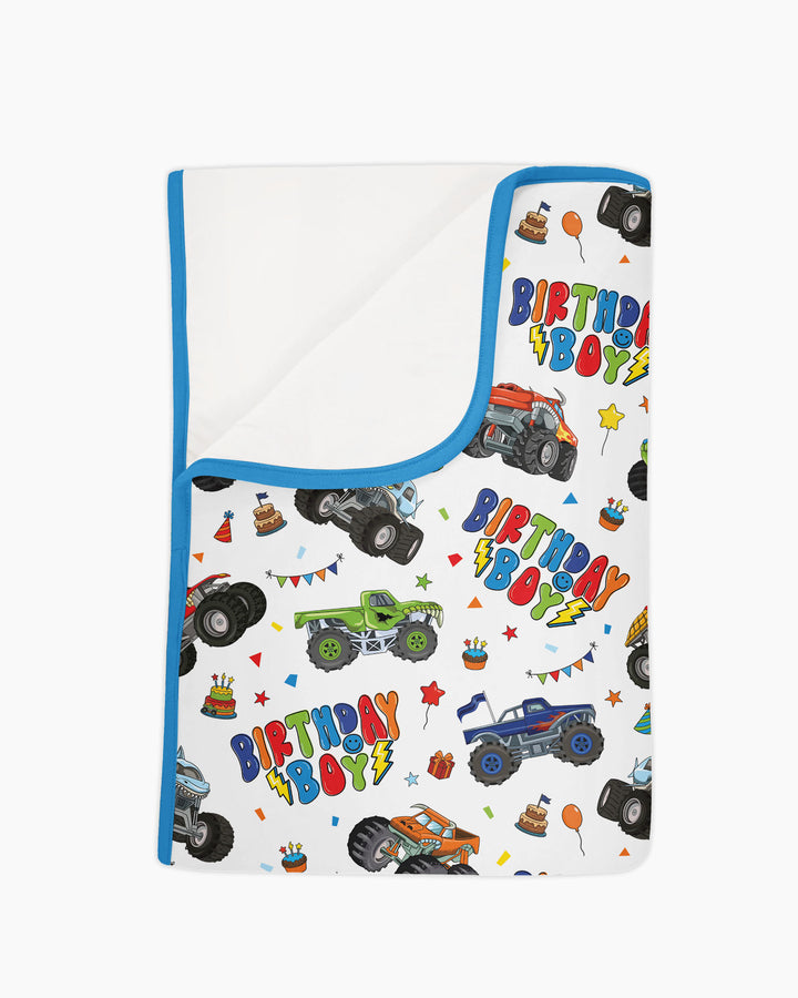 Monster Truck Birthday Boy Bamboo Blanket